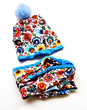 Dwustronny komplet _ czapka BEANIE i komin_FOLK, MOJAMAJA