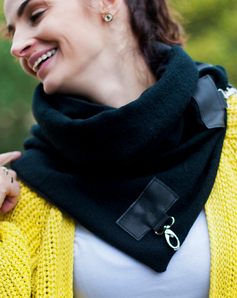 Szal wełniany ze skórą, Komin Unisex - Czarny, Green Sheep