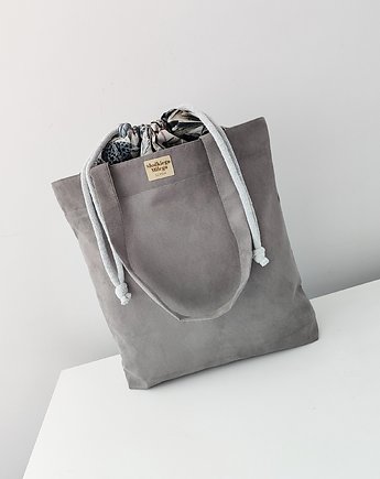 Torba HANA Monkey&Banana Tree-duża szara torba z kominem z nubuku, Słodkiego Miłego Szycia