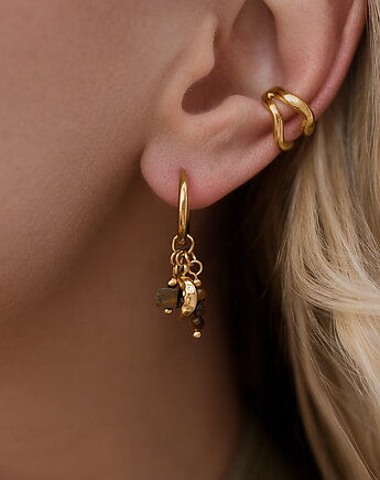 Złote kolczyki koła z zawieszkami ze stali chirurgicznej premium i tygrysim o, Paraiso