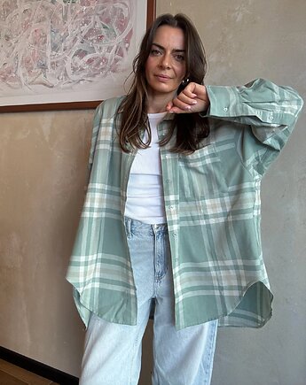 Koszula Calm oversize mint krata, Patchouli