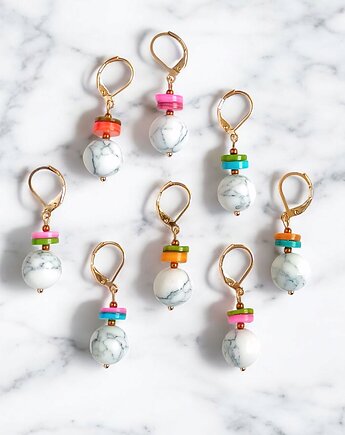 HOT TREND : kolczyki : summer collection : howlit 12mm, kolorowa muszla, kaktusia