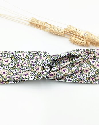 Opaska  przeplatana Zielona kwiatuszki, wu handmade