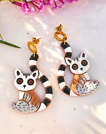 Kolczyki z lemurami, duże lekkie kolczyki z podobizną lemurów, boho, Dary Rusałki