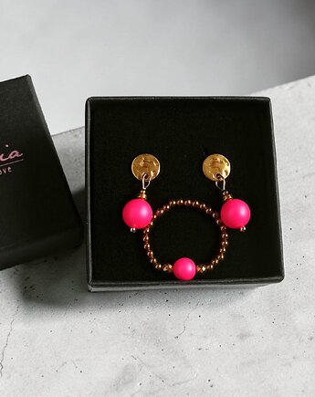 RAZEM TANIEJ! Swarovski neon pearls : neon pink : kolczyki & pierścionek, kaktusia
