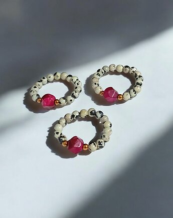 Pierścionek : fuchsia : jaspis dalmatyński, tygrysie oko fuksja, kaktusia