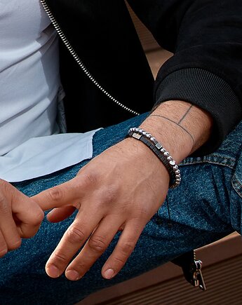 Set 2 męskich bransoletek-  geometryczne hematyty, Kulka Bransoletki