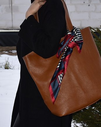 Duża skórzana Hobo brąz z kieszenią, pracownia69