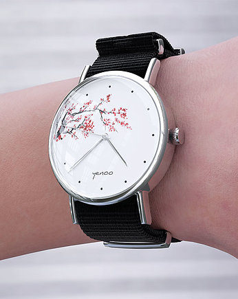 Zegarek - Kwitnąca wiśnia - czarny, nylonowy, yenoo