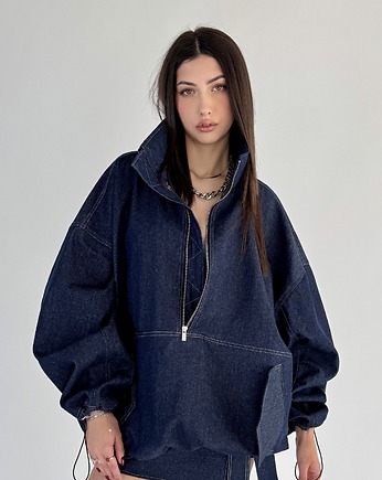 Bluza jeansowa loosezip oversize denim dark blue, REST Factory