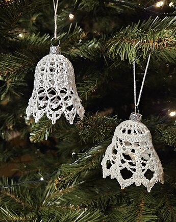 Zestaw 2 ozdób na choinkę - szydełkowe dzwoneczki, Glina & Lina