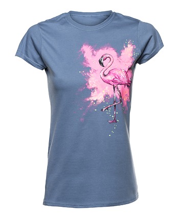 Ręcznie malowana damska koszulka Flamingi, rękąROBIONE