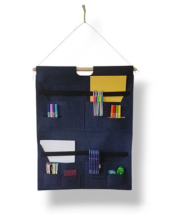 Organizer z kieszonkami na ścianę z filcu - granatowy - BIUROWY, Felt Studio by Beltrani