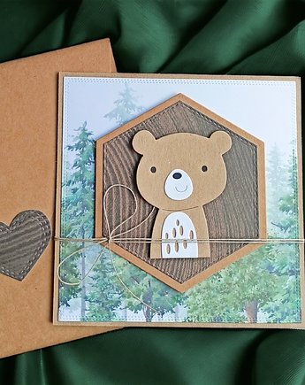 MIŚ leśny : kartka handmade na urodziny, roczek, kaktusia