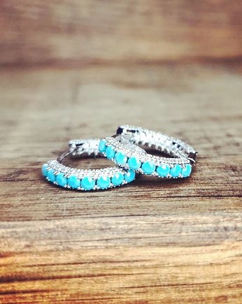 Kolczyki srebrne koła eleganckie z turkusikami, Czaki Bransoletki