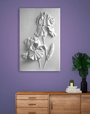 Gipsowa płaskorzeźba, dekoracja ścienna, obraz strukturalny - Irys 60x90 cm, Tati WALLART