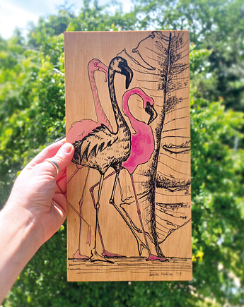 Unikalna ilustracja na sklejce - różowe flamingi, New Venus Gift