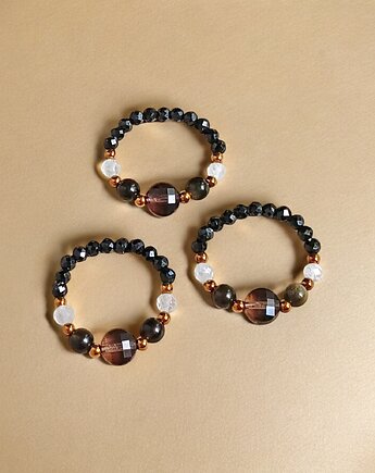 OCHRONA : pierścionek - turmalin, obsydian, kwarc dymny, kryształ górski, kaktusia