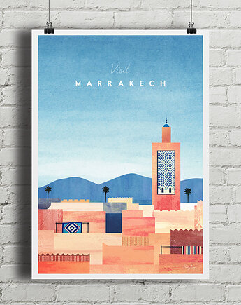 Maroko Marrakesz  - plakat - Panorama miasta z Meczetem Księgarzy, minimalmill