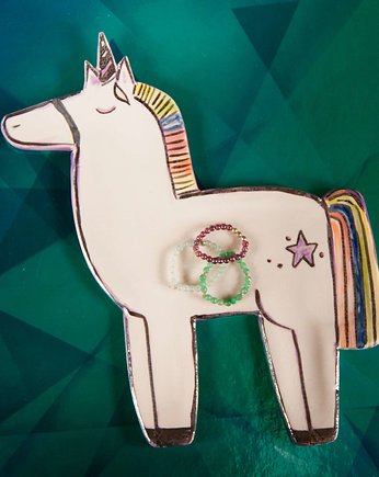 Platynowany jednorożec miseczka na biżuterię, Head Made art