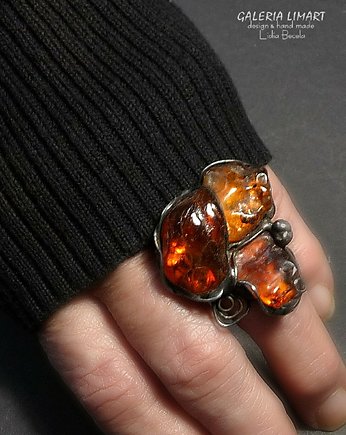 Bursztynowy unikat na palcu spektakularny pierścień handmade PREZENT z klasą, Galeria Limart