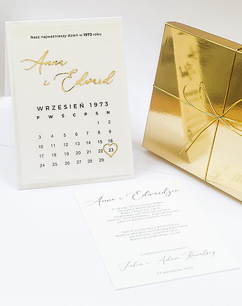 Kartka + złote pudełko na 50 lat ślubu, złote gody, Prezent na rocznicę, Grafka Studio