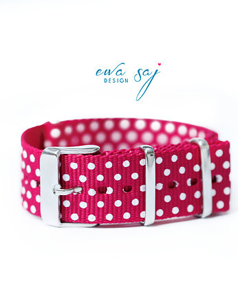 Pasek do zegarka, nato strap, dots amarantowy, Makaliboo