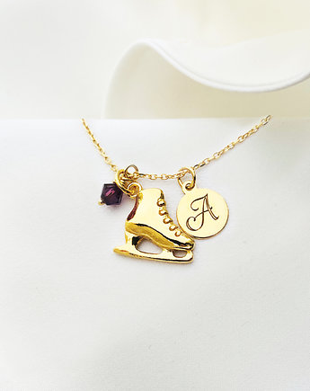 Naszyjnik z łyżwą, łyżwa srebro pozłacane, literka, Anemon Atelier