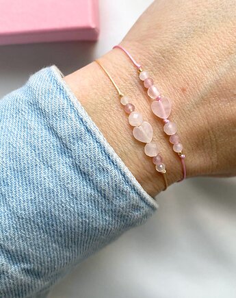 Bransoletka serce z kwarcu różowego, Szmaragdowa Polana