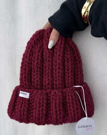 Gruba wełniana czapka beanie 100% wełna handmade, GANGSTA KNIT