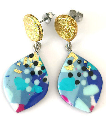 Wiszące Kolczyki Niebiesko Złote, OMIFIMO