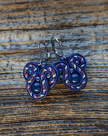 Malutkie  granatowe kolczyki sutasz, Mró Soutache