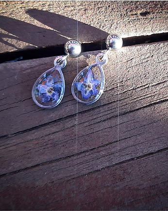 Kolczyki z niezapominajkami, łezka, Figa handmade accessories