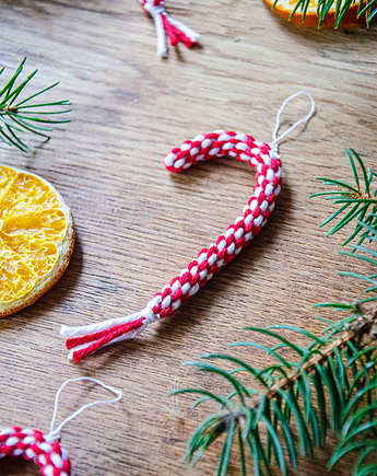 Laska Candy Cane ze sznurka na choinkę 10 cm, Samorobne