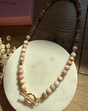 Naszyjnik z opalu różowego z zapięciem toggle