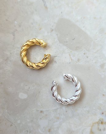 Duża nausznica PLECIONA -srebro,złoto,róż, ISSI Jewelry
