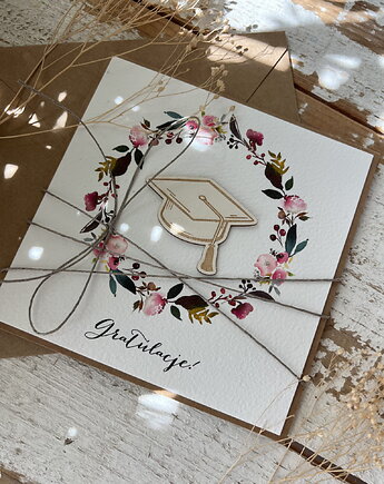 Ręcznie robiona kartka gratulacje z okazji uzyskania absolutorium obrony prac, sorte