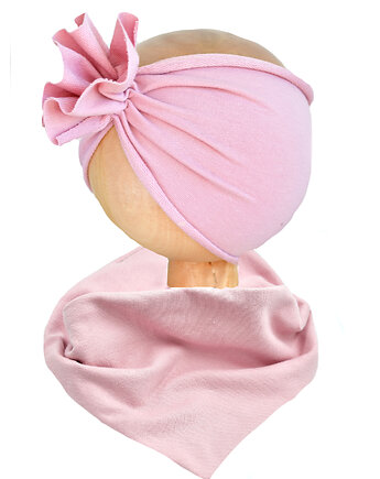 Komplet niemowlęcy opaska turban i chusta brudny róż, FairyBows