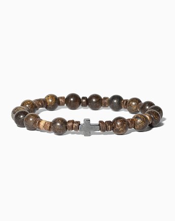 Unikatowa Bransoletka(Różaniec) z kamieni naturalnych Bronzyt,łupiny orzecha, Black Mamba Jewelry