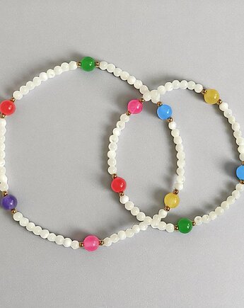 RAZEM TANIEJ! bransoletki na rękę i nogę : muszla biała i kolorowy jadeit, kaktusia