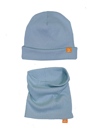 Zestaw czapka Basic z kominem - brudny niebieski, OSOBY - Prezent dla noworodka