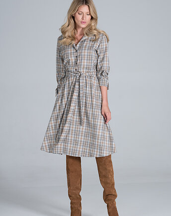 Elegancka sukienka koszulowa midi z paskiem i rękawem 3/4 - M838, FIGL