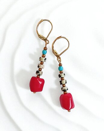 Kolczyki długie : INDIA: jaspis, koral, magnezyt II, kaktusia