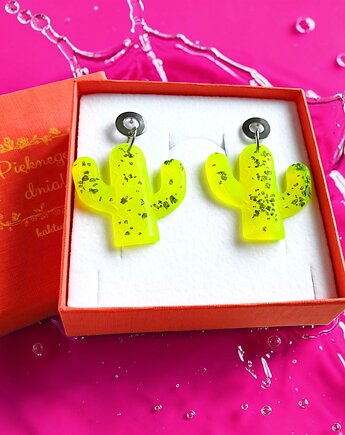 Kolczyki z żywicy : KAKTUSY : neon yellow, kaktusia