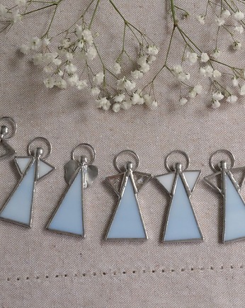 Aniołki witrażowe niebieskie na Chrzest i Komunię - zestaw 10 sztuk, BeArt Handmade