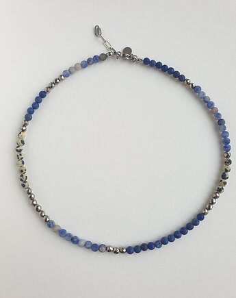 Naszyjnik choker NEO lapis lazuli, jaspis niebieski, dalmatyński, hematyt, modesign