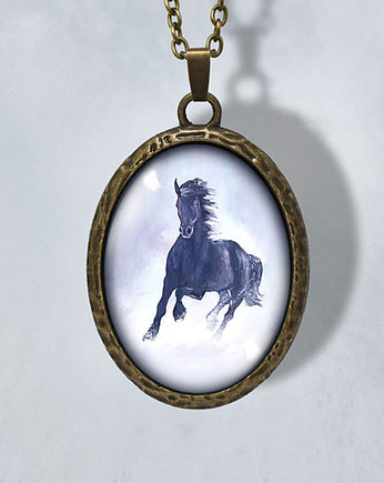 Medalion - Czarny koń - owalny, prosty, yenoo