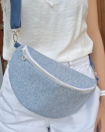 Błękitna pleciona nerka pleciony materiał boho na ramię, Made by Joan