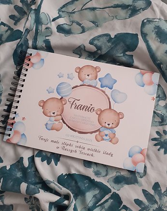 Niebieskie misie personalizowany album pamiątka chrztu dla chlopca, LOO LOO DREAM