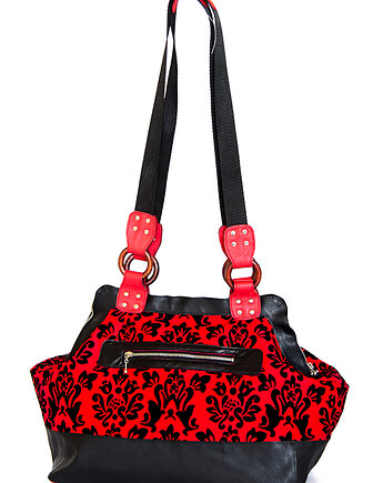 SKÓRZANA TORBA 100 % handmade "kwiaty w czerwienieni", Grażyna Łoboda